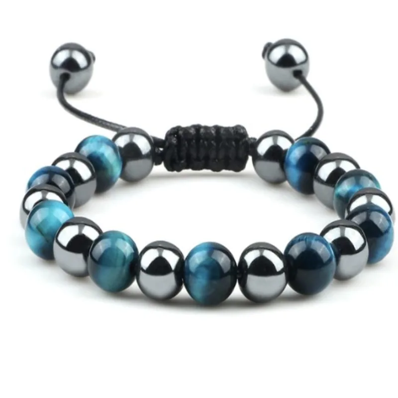 Blue tiger's eye and hematite beaded bracelet